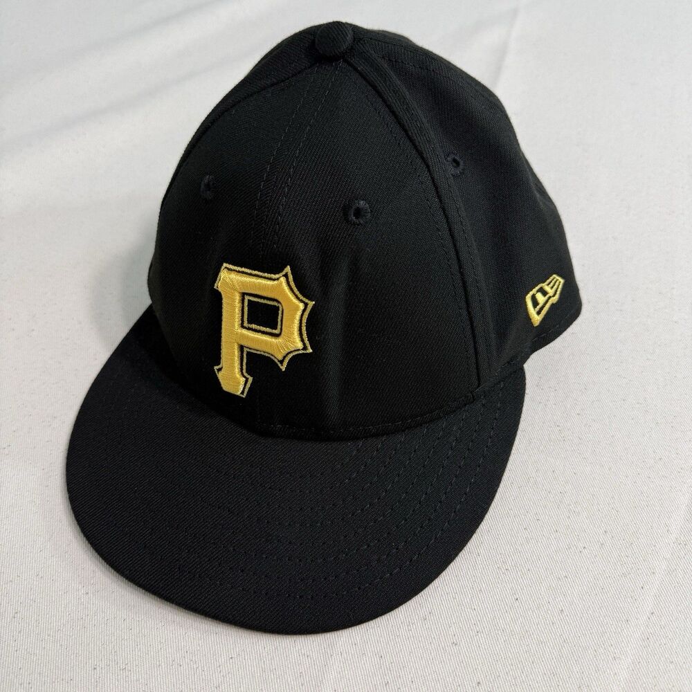 New Era Pittsburgh Pirates MLB 59FIFTY Fitted Hat Cap Black Gold Size 7 1/8
